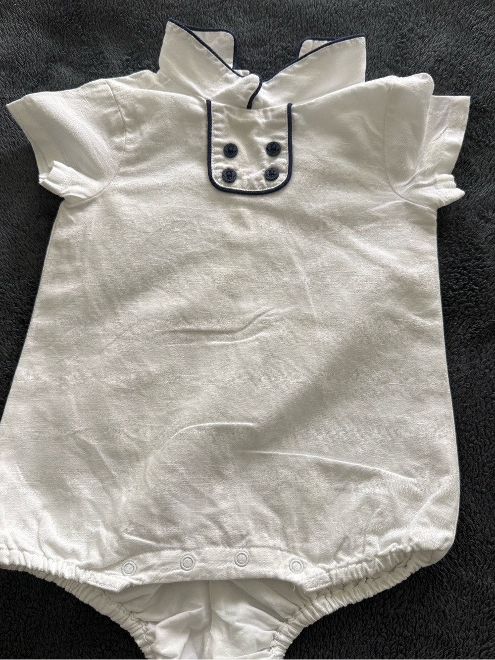 Classic White Baby Janie and Jack Romper with Navy Trim